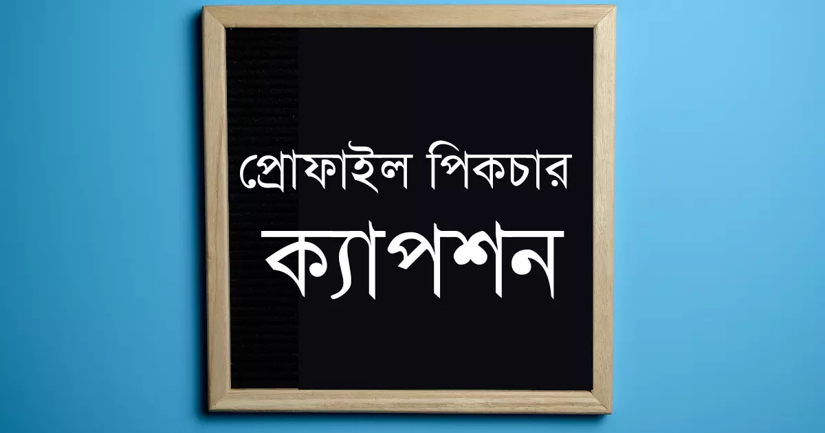 নীল ব্যাকগ্রাউন্ড এর উপর একটি ফ্রেম এর মধ্যে প্রোফাইল পিকচার ক্যাপশন লেখা